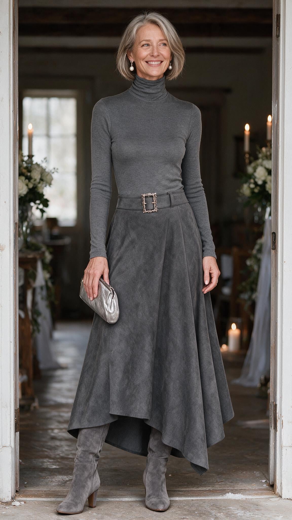 The Genevieve Draped Two-Piece in Grey