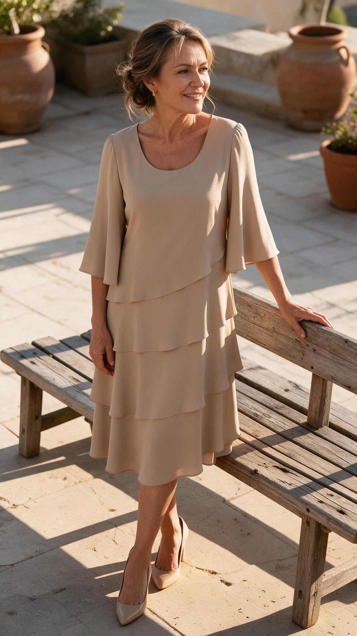 The Juliet Tiered Dress in Sand