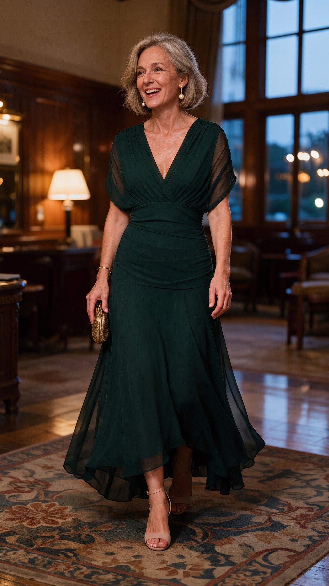 The Evergreen Chiffon Gown in Emerald