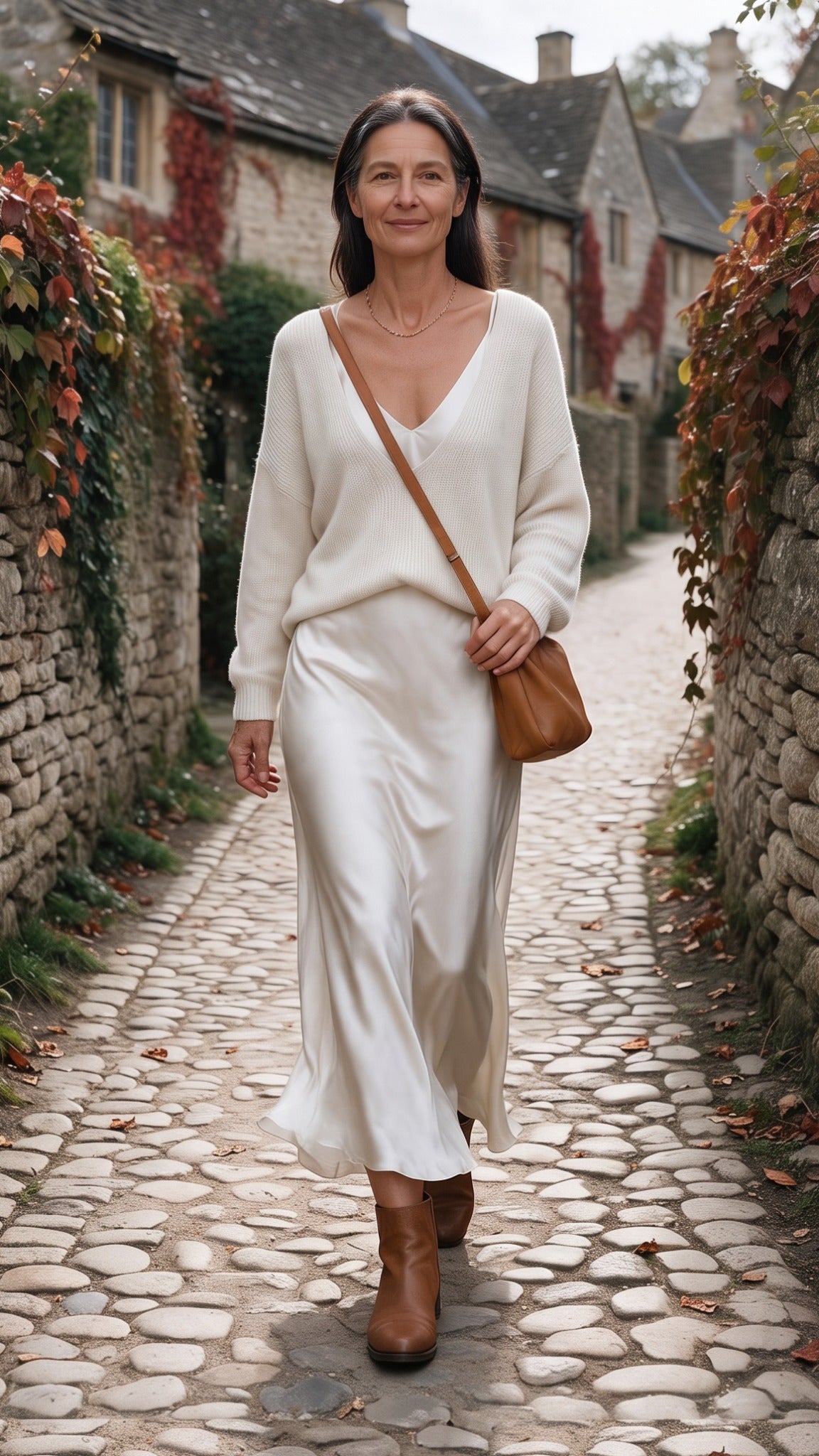 The Satin & Knit Set in Ivory