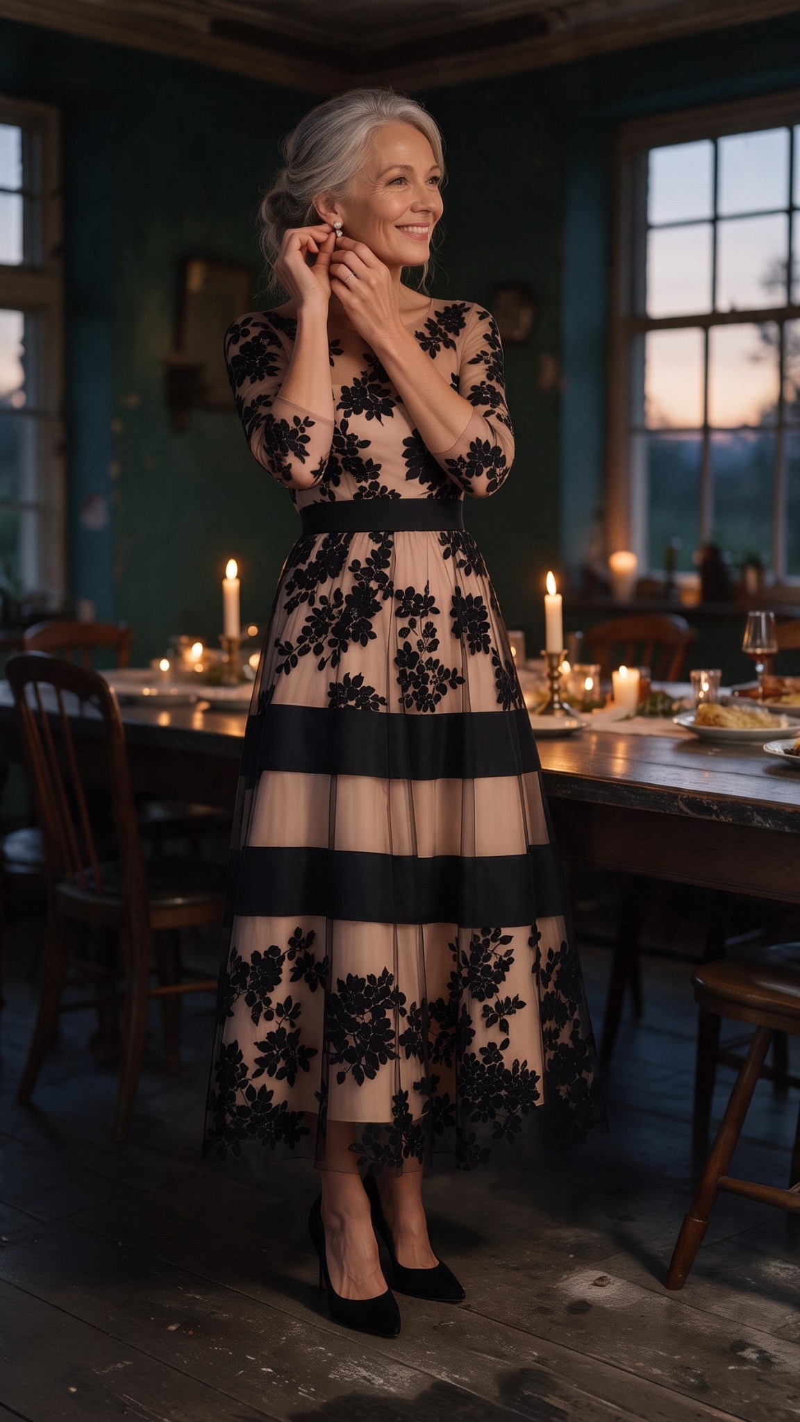 The Soirée Lace Dress in Black & Nude