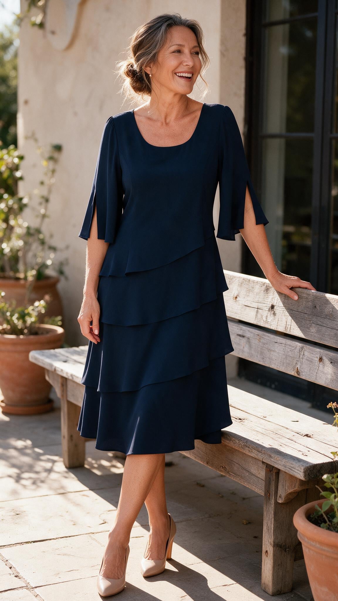 The Juliet Tiered Dress in Navy