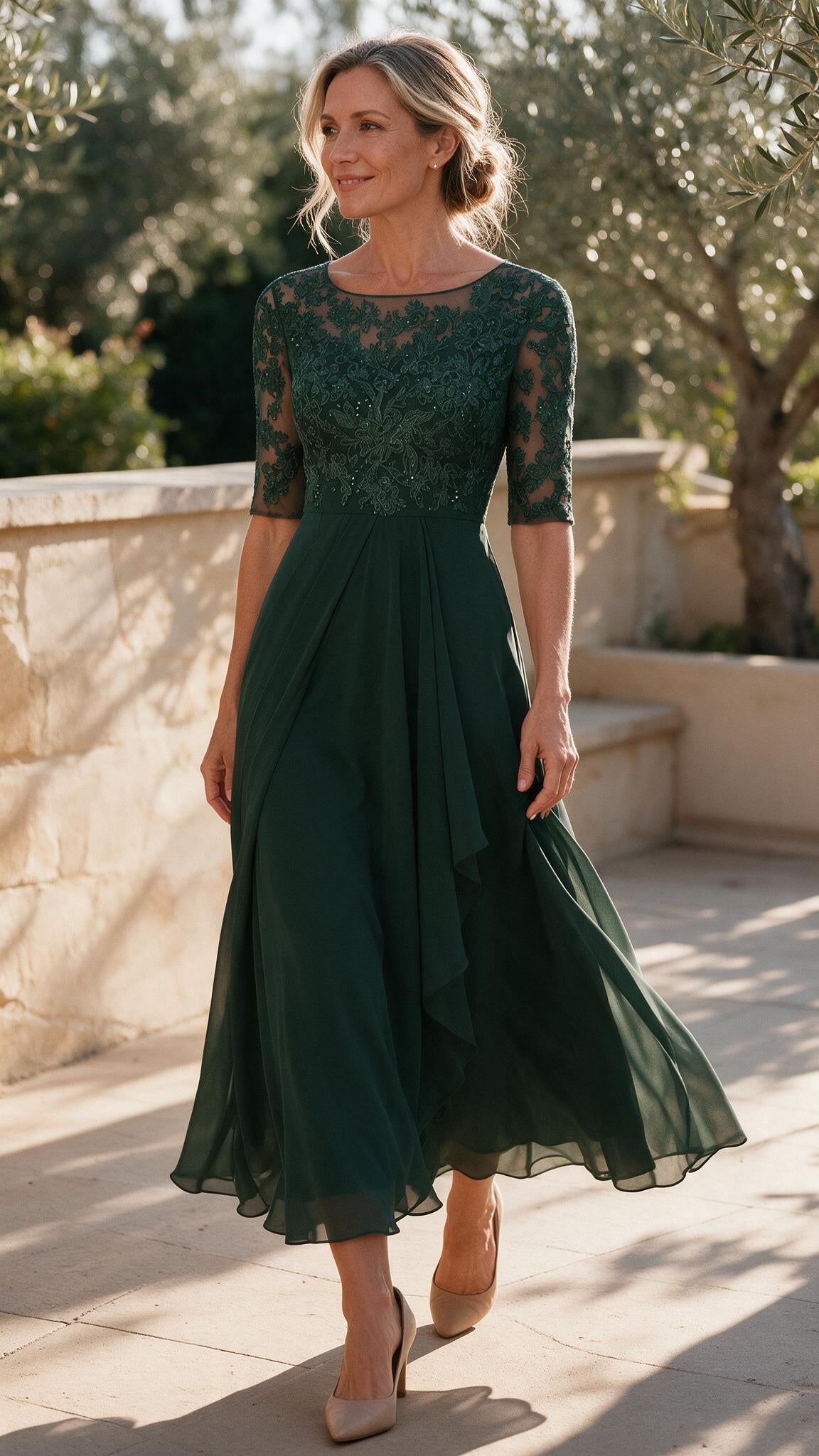 The Rosalie Lace Midi Dress in Green