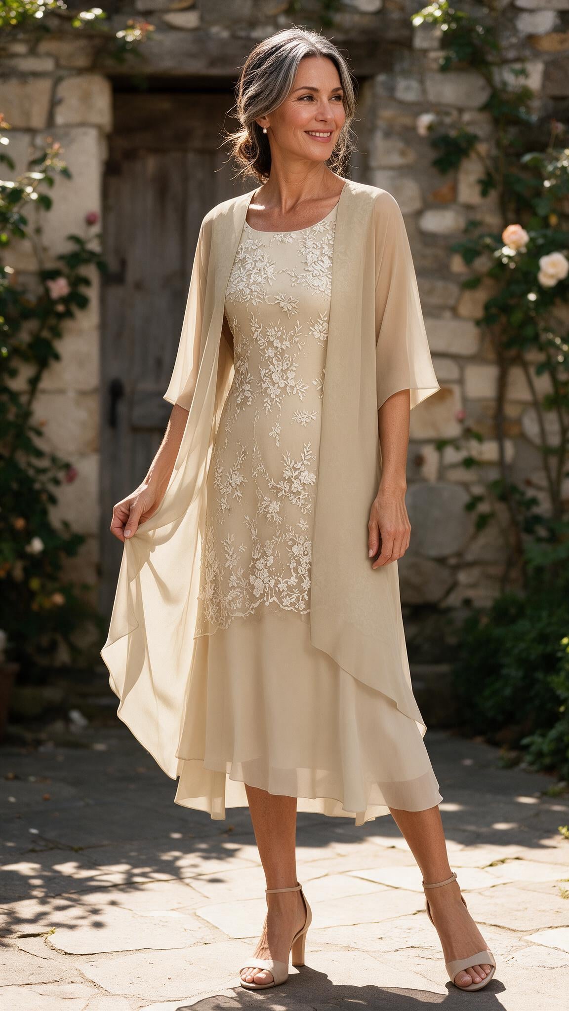 The Margot Chiffon Two-Piece in Champagne