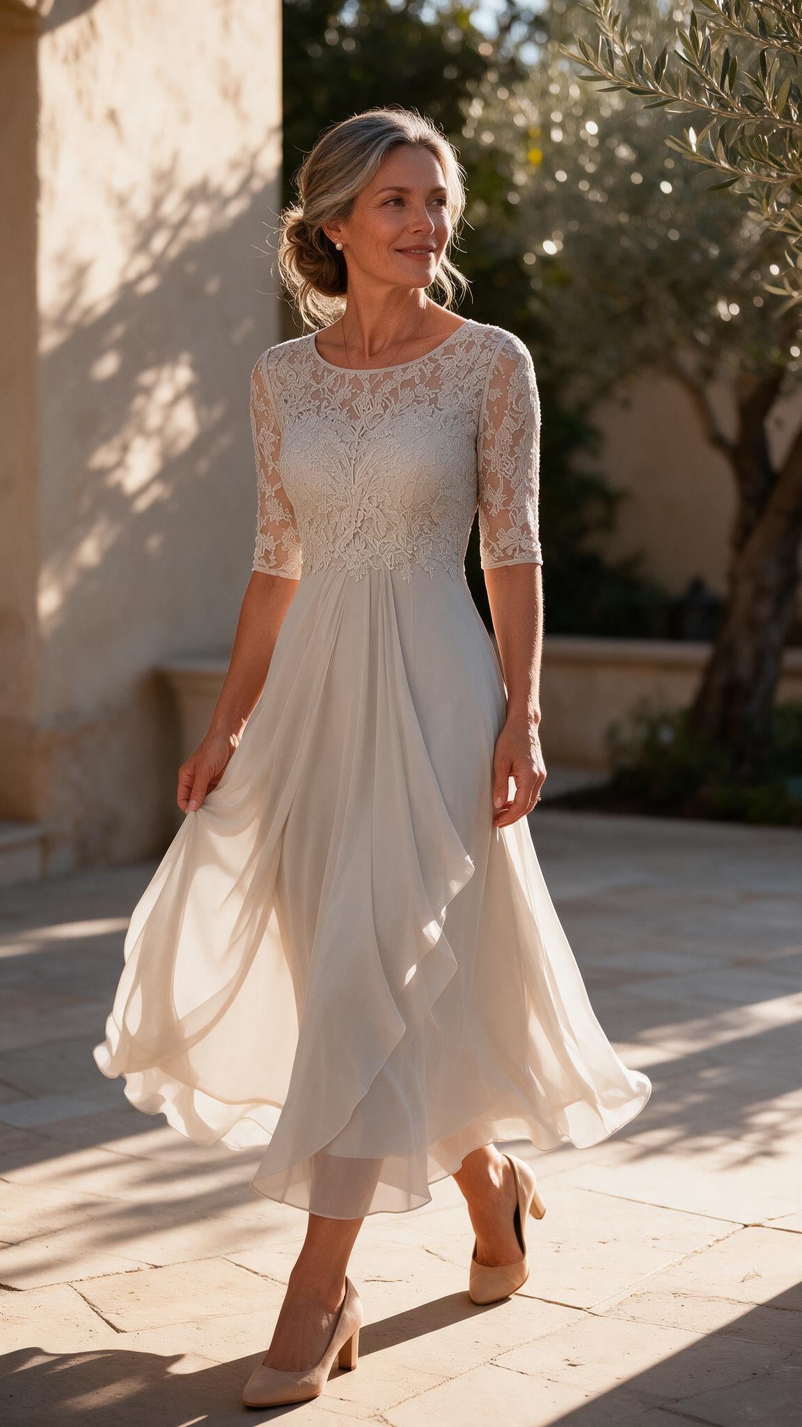 The Rosalie Lace Midi Dress in White