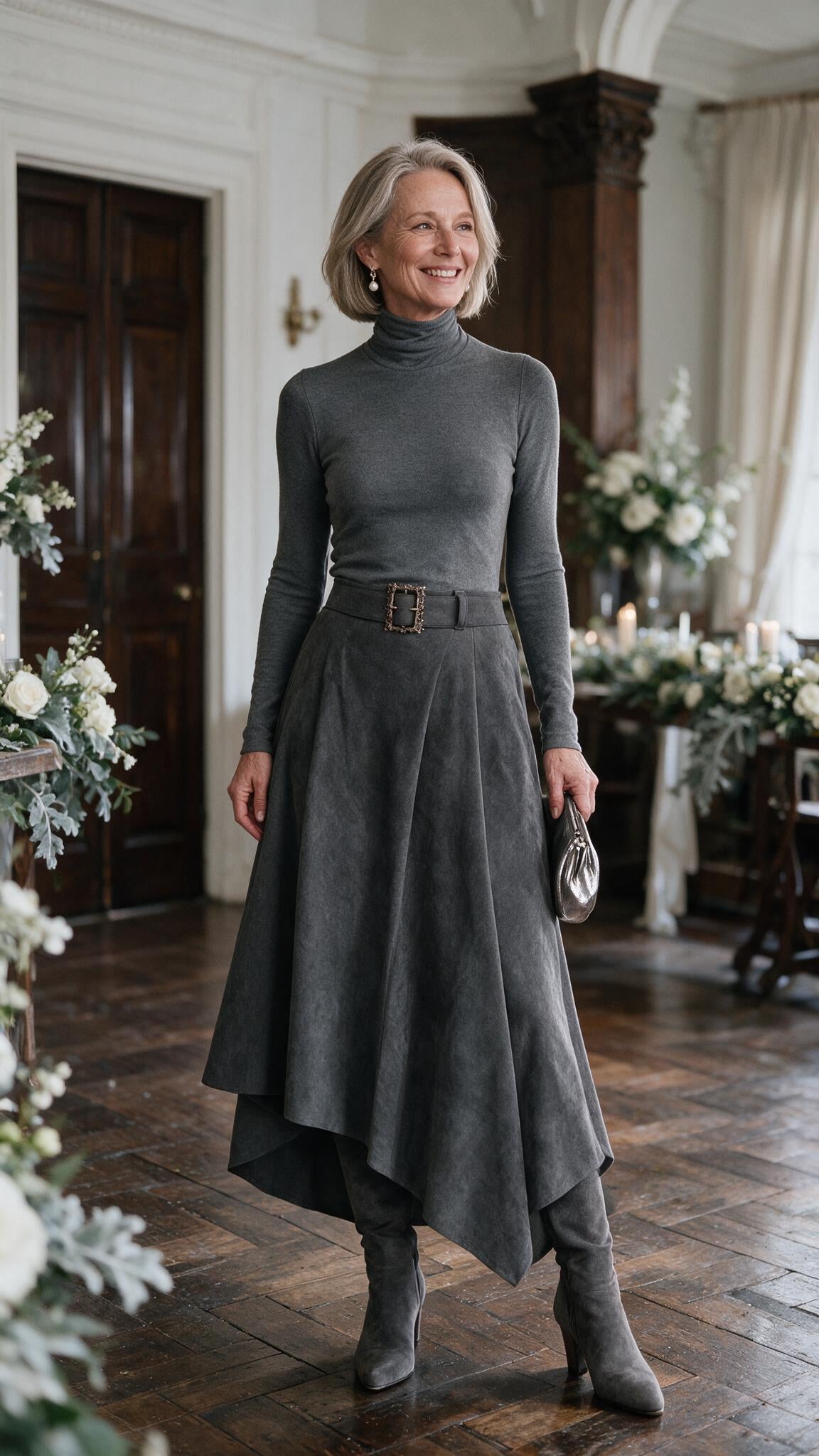 The Genevieve Draped Two-Piece in Grey