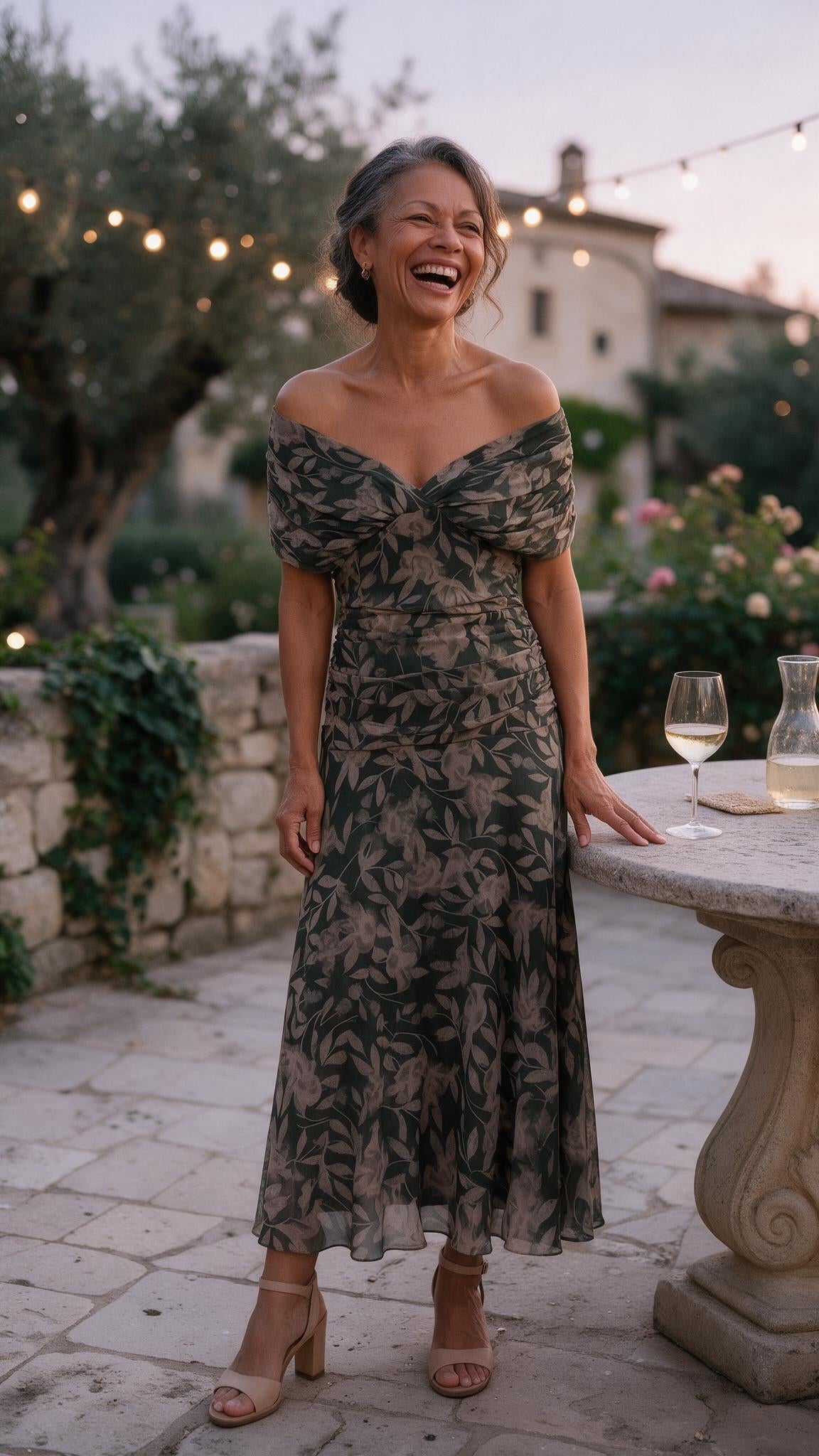 The Isabella Off-Shoulder Dress in Forest Floral